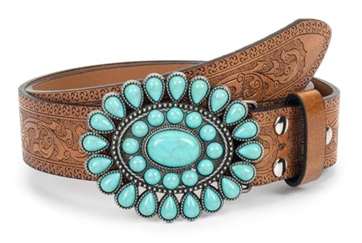 INOGIH Adjustable-Vintage-Western-Cowboy-Belt Women One Size Turquoise-brown