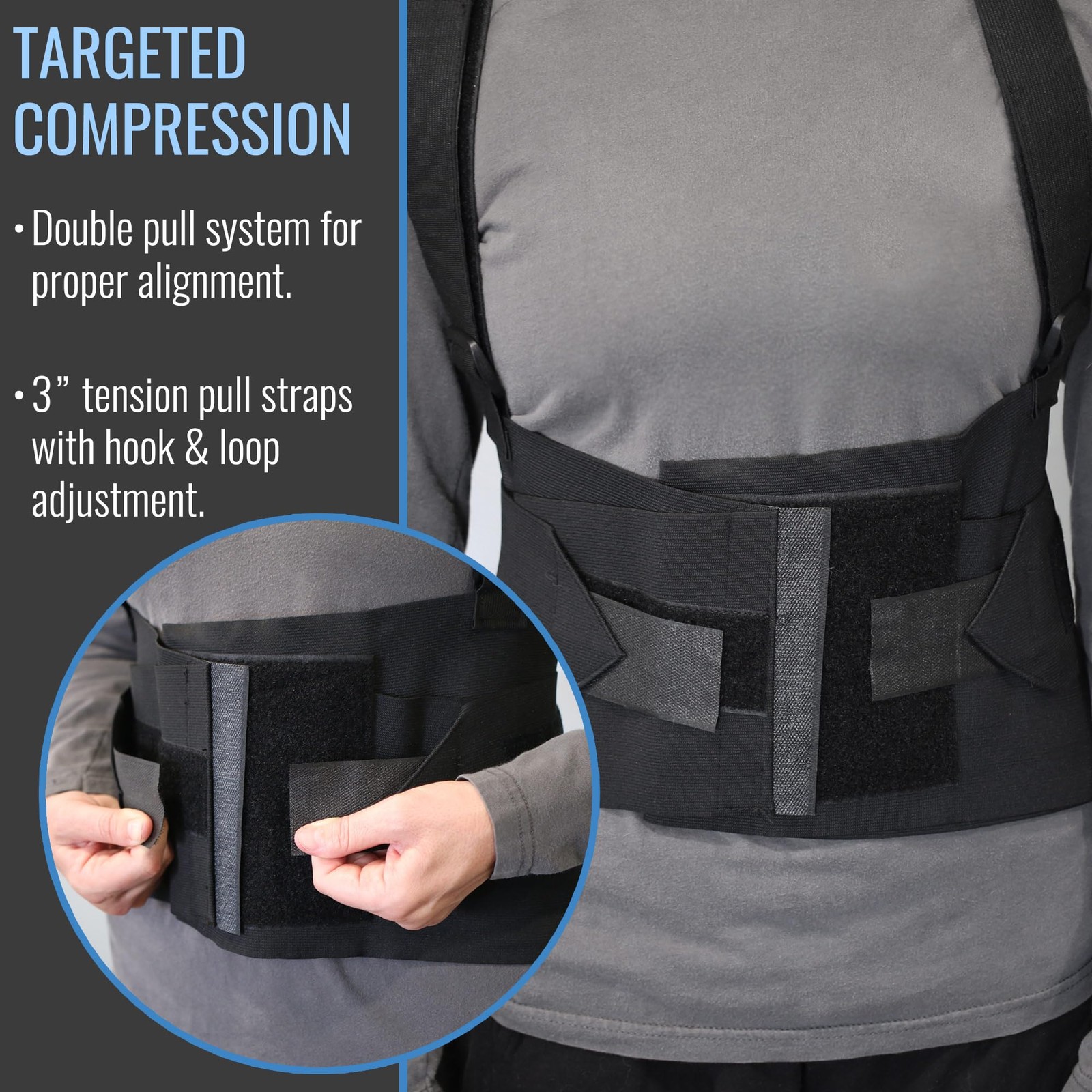 MABIS Deluxe Work Belt Back Support Brace with Waist size: 40-54 Inch, Black