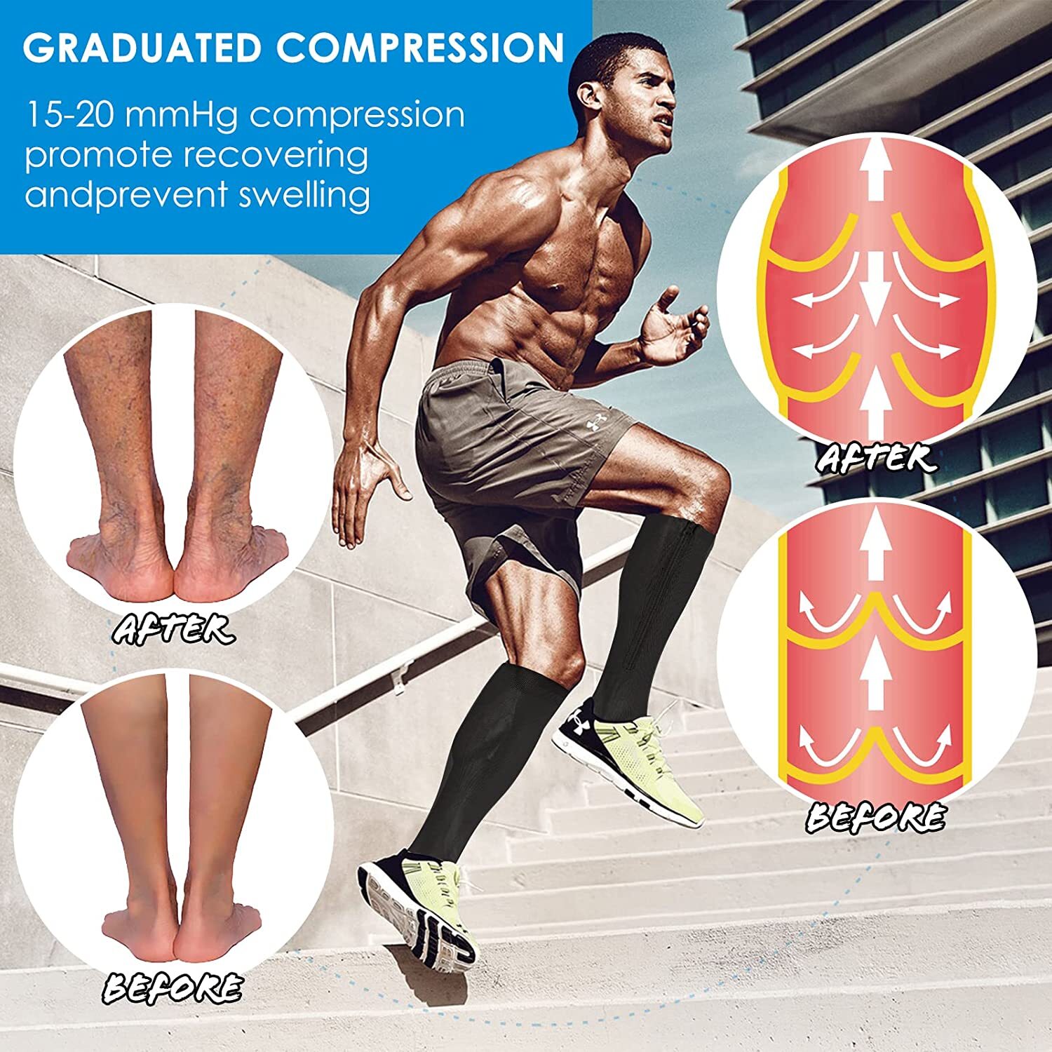 Copper Zipper Compression Socks Supports Stockings Open Toe Men&Women 20-30mmHg