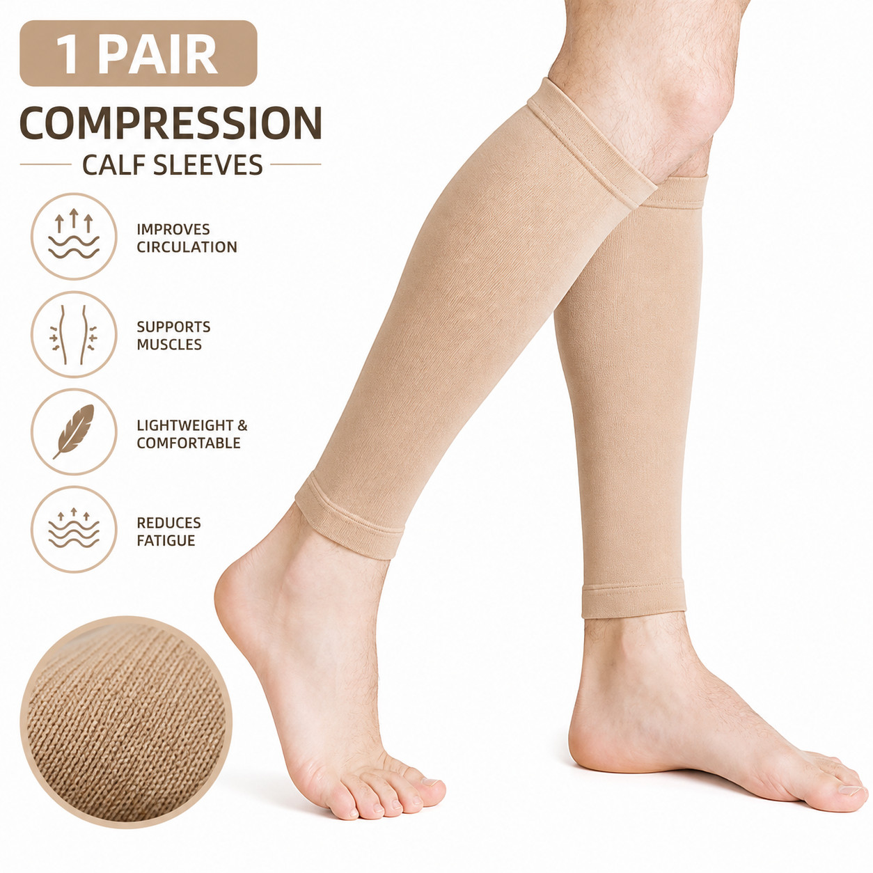 Compression Calf Sleeve 20-30mmHg Footless Socks Leg Support Skin Unisex 1 Pair