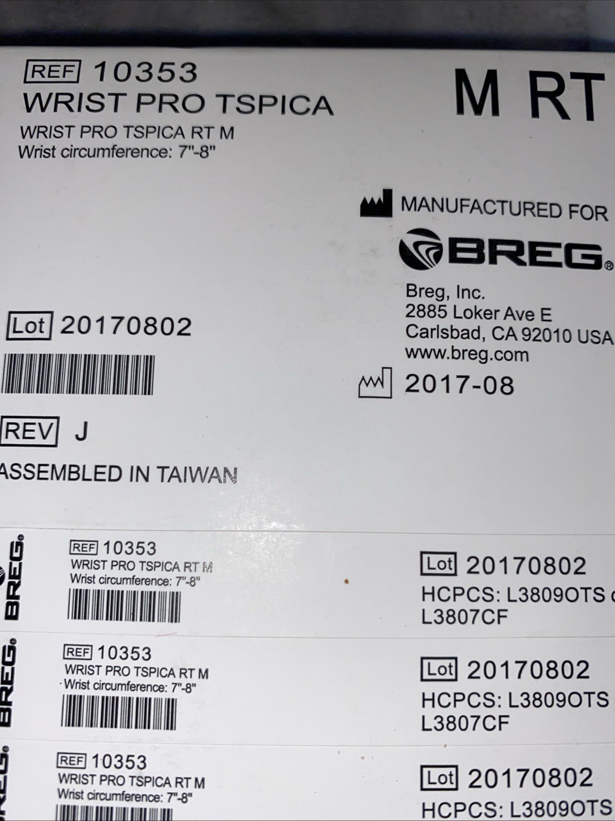 BREG Wrist PRO TSPICA Brace Size Medium RIGHT Wrist with Thumb Spica 7-8” NEW