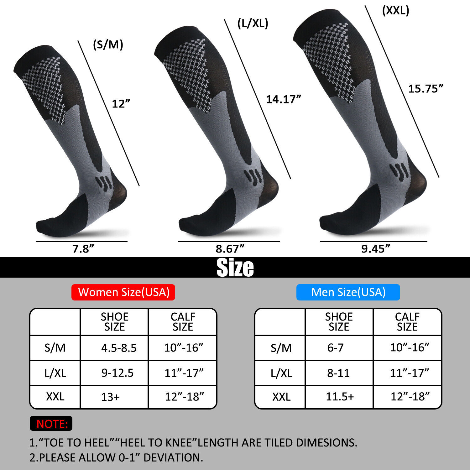3Pairs Compression Socks Medical Support Stockings 20-30mmHg Men Women