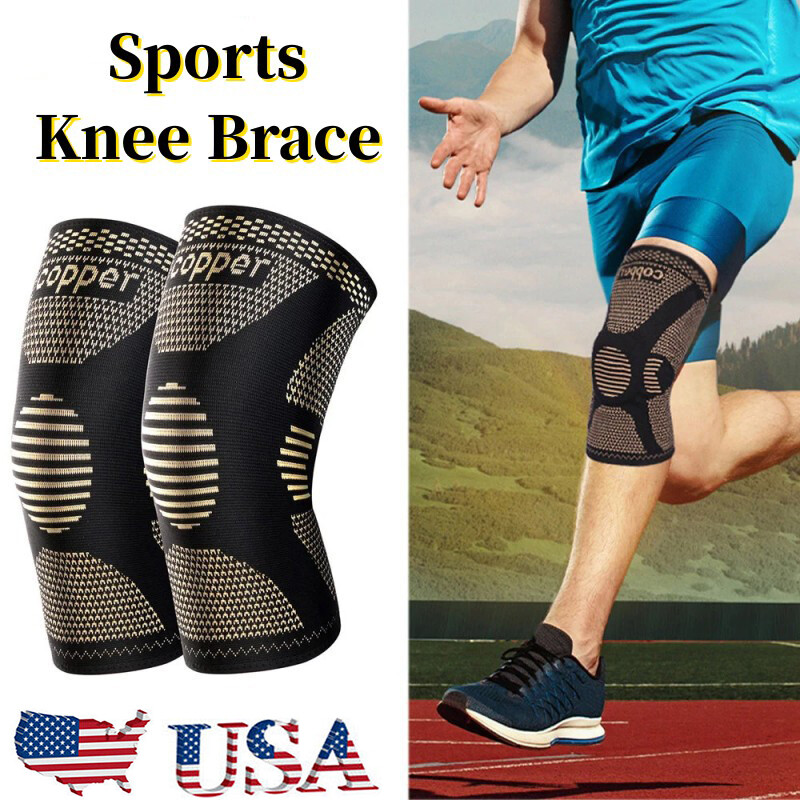 Copper Knee Brace Compression Sleeve Support Joint Arthritis Pain Relief Sports