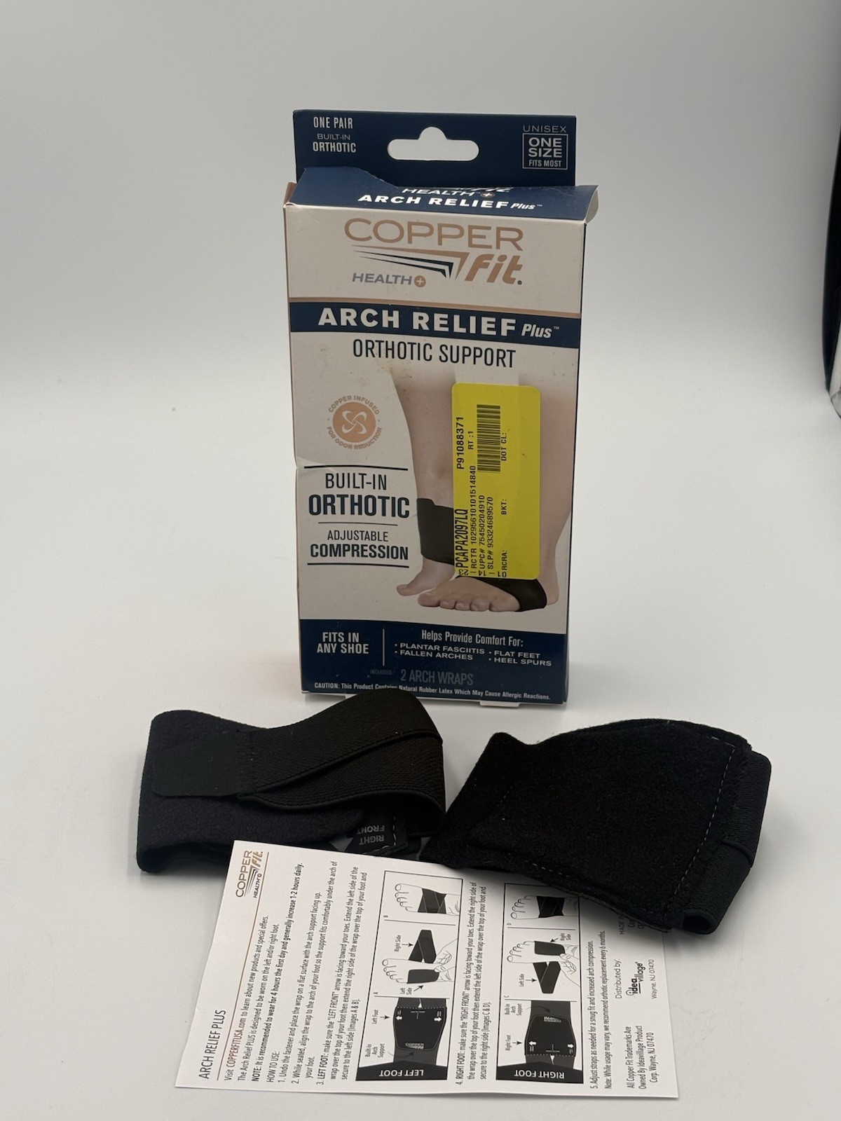 Copper Fit Health Unisex Arch Relief Plus with Built-In Orthotic Support – Black