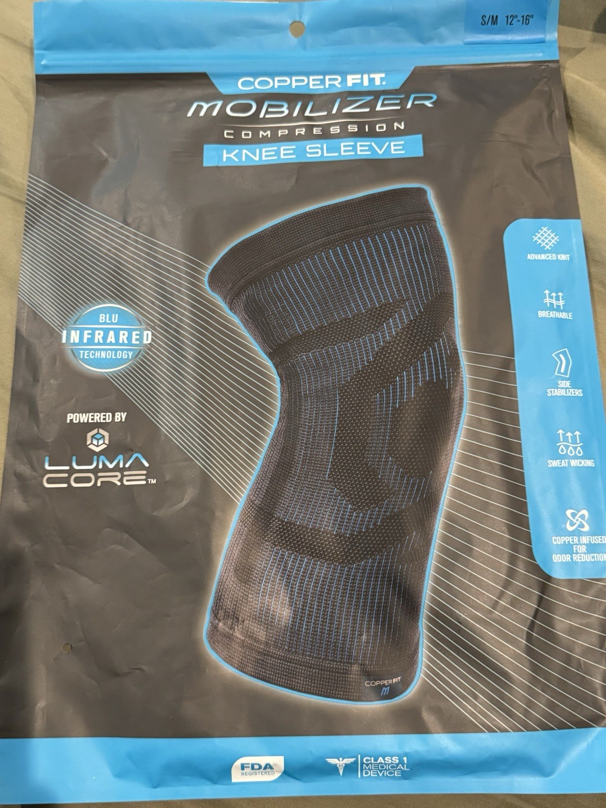 Copper Fit Mobilizer Knee Sleeve ProSeries S/M Removable Side Stabilizers