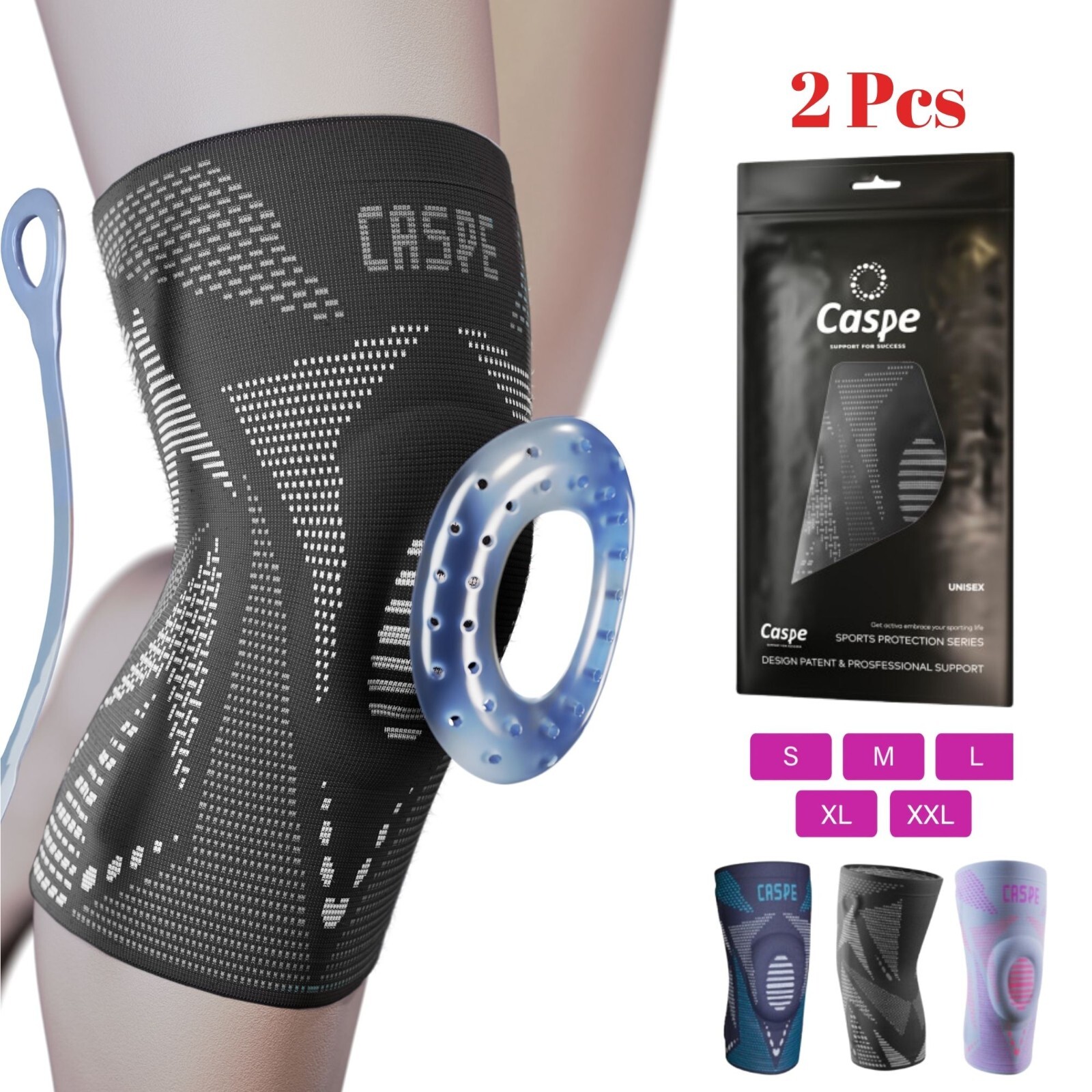 Caspe 2 Pcs Knee Brace Knee Compression Sleeve Knee Joint Brace Arthritis Relief
