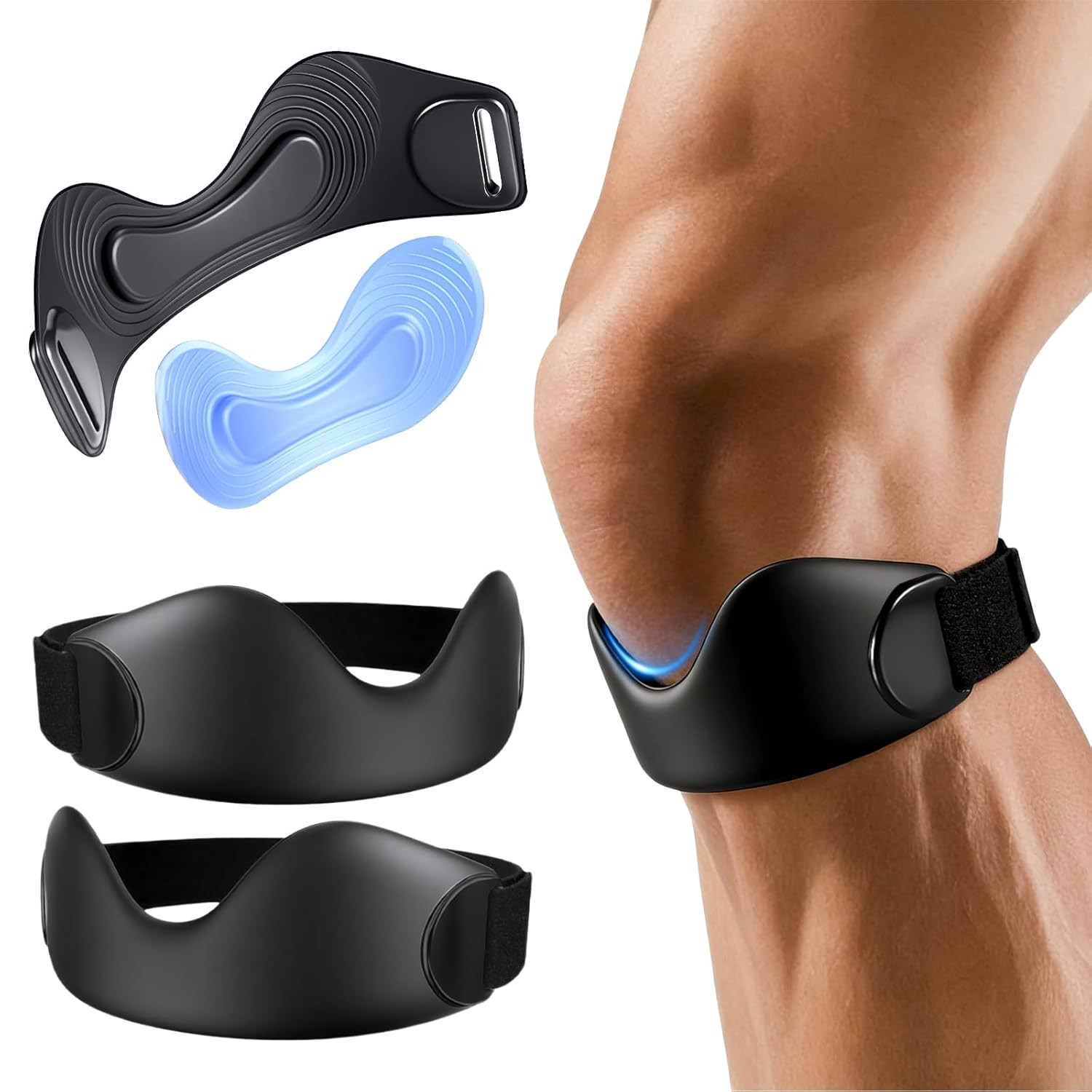 Silicone Patellar Tendon Support Strap 2 Pack, Adjustable Patella Bands for K…