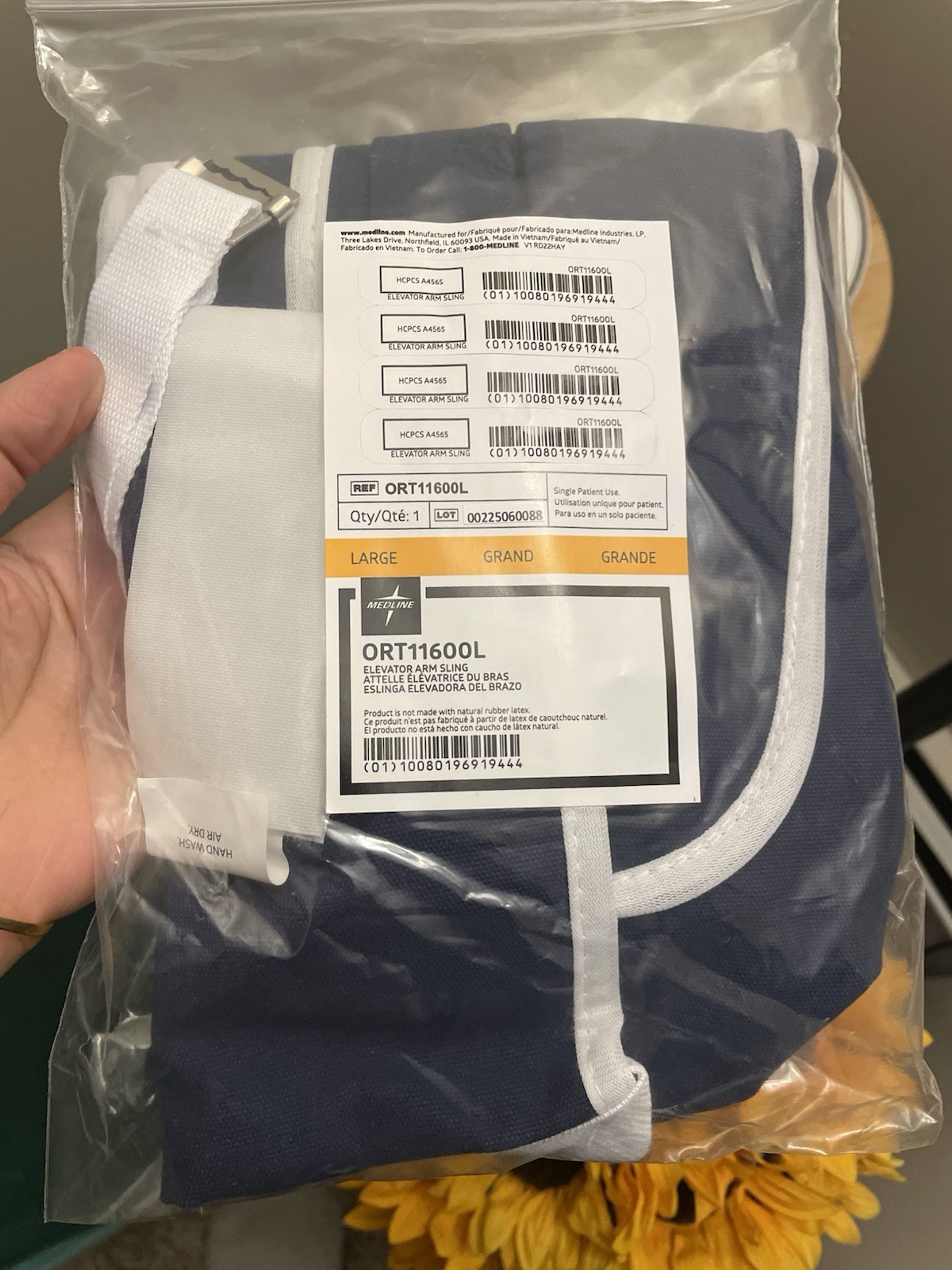 Medline Adjustable Arm Elevator Large Navy Blue ORT1160L Immobilization Support