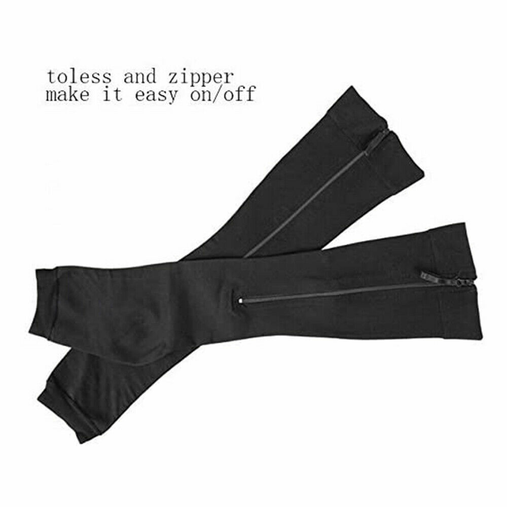 1/3PK Zippered Compression Socks Open Toe 30-40mmHg with Zipper Safe Protection