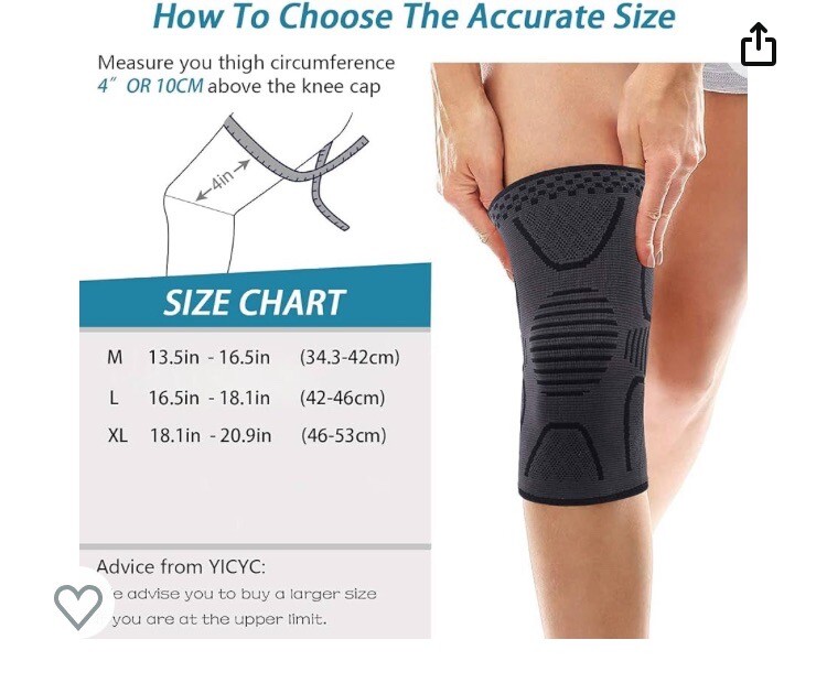 YICYC 2 Pack Knee Brace, Compression Sleeve Support for Men & Women Running XL