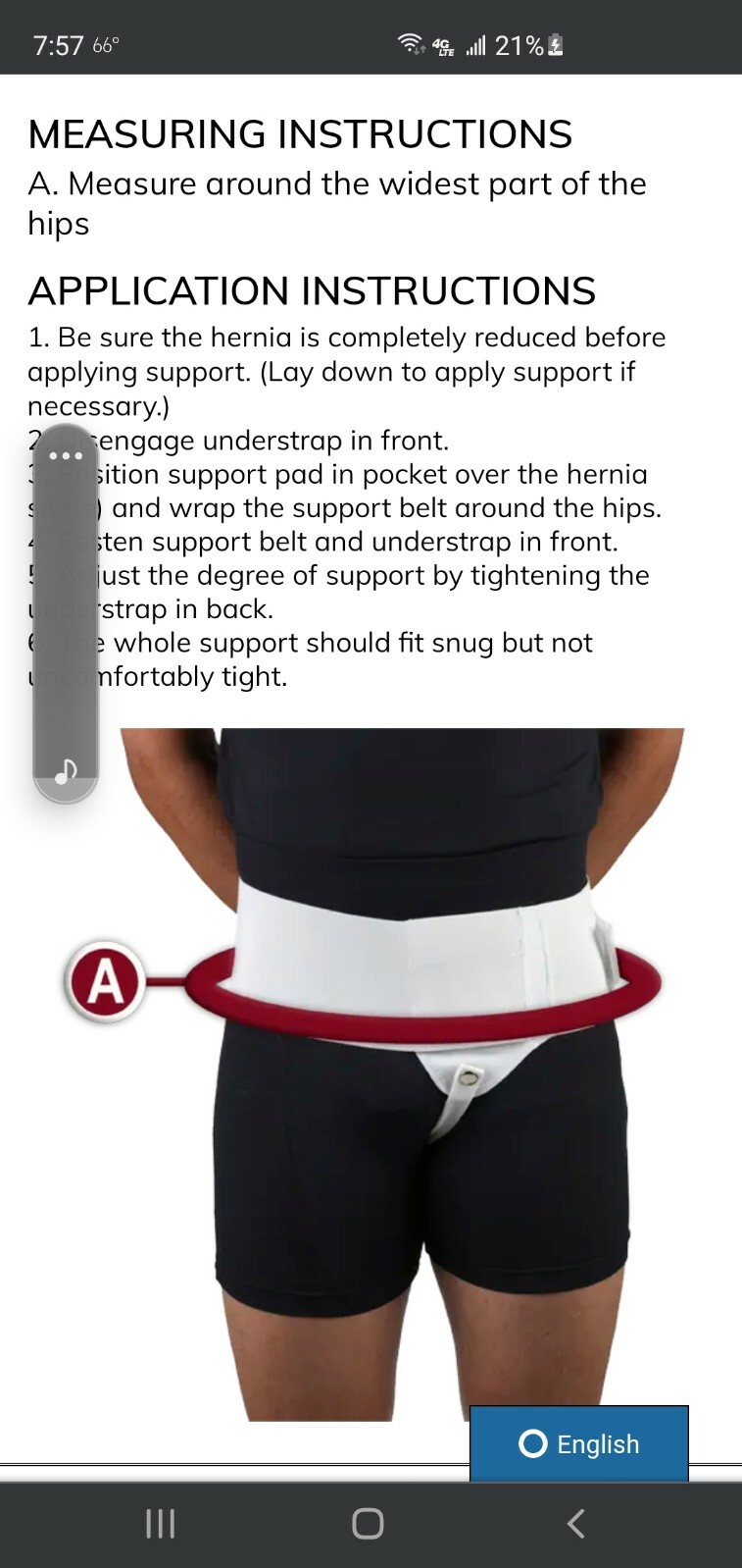 Large Left OTC Lightweight Single Hernia Support #2958 NEW