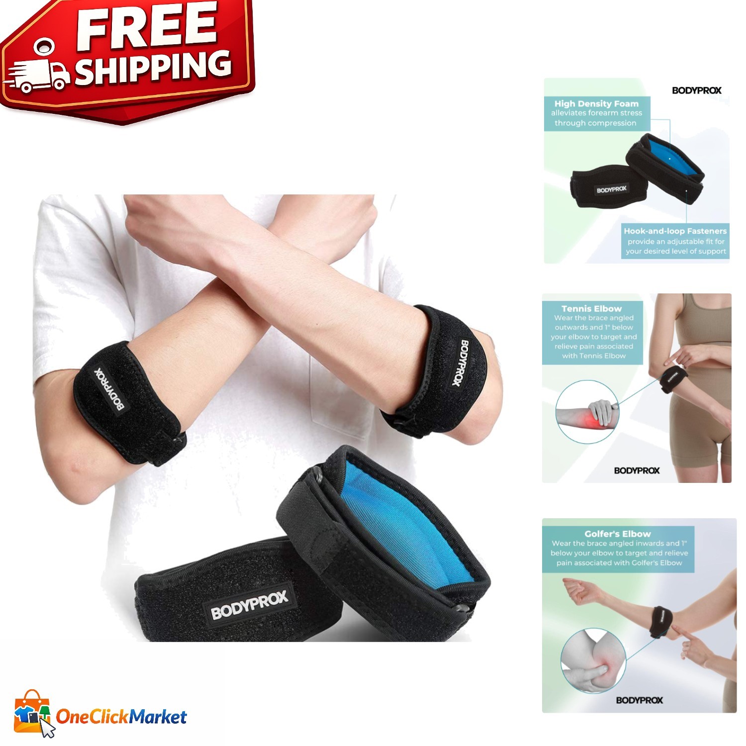 Versatile Elbow Braces 2 Pack for Pain Relief from Tennis & Golf Injuries