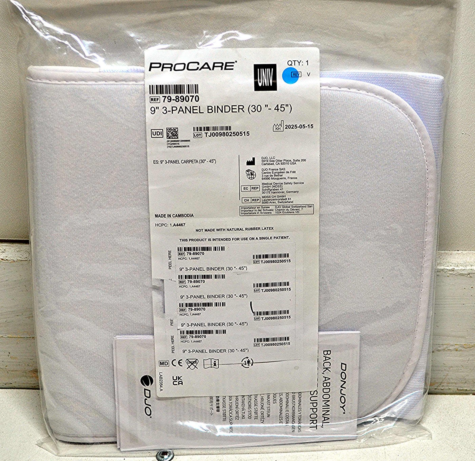New Procare Donjoy 9″ 3-Panel Binder (30″ – 45″) Back Abominal Rib Cage Support