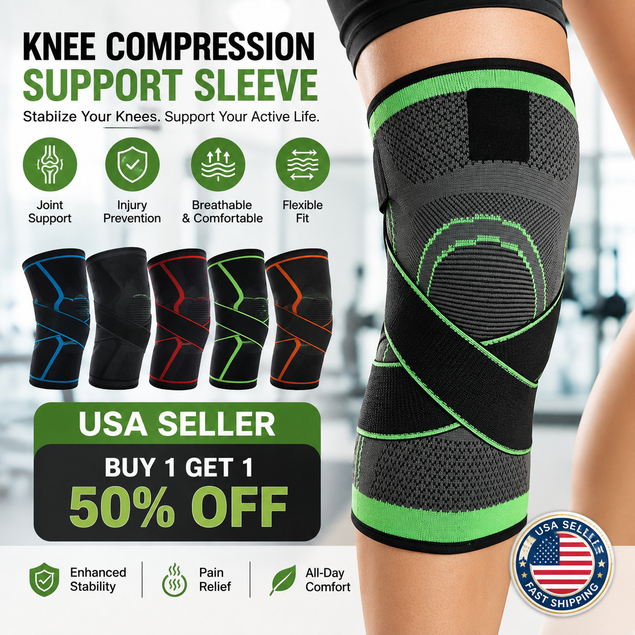 Knee Sleeve Compression Brace Support For Sport Joint Pain Arthritis Relief