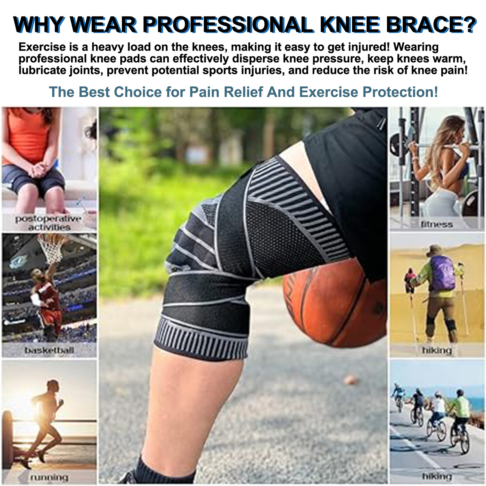 Knee Brace Compression Sleeve Support with Gel Pad Side Stabilizers Patella Wrap