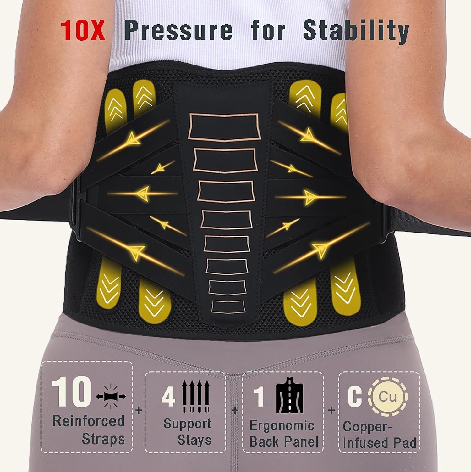 Copper Back Brace Unique SVA System for Proper Posture Enhanced Ergonomic Pad L