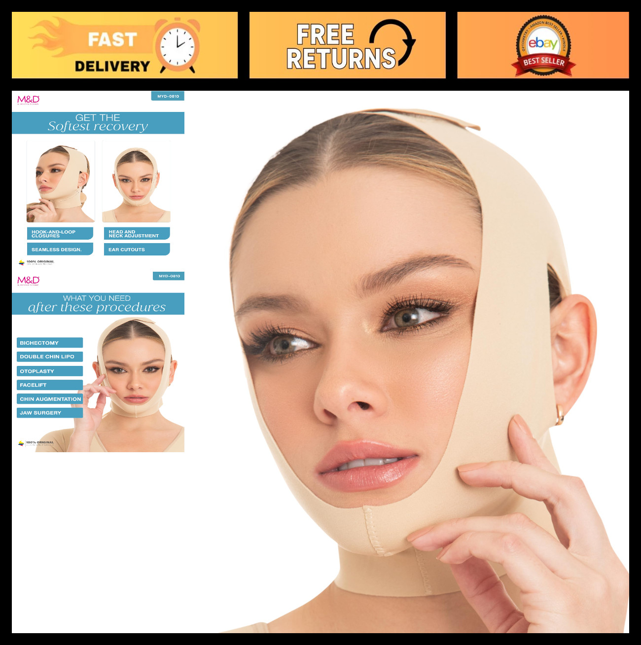Face Slimming Chin Strap Compression Garment for Post-Surgery Recovery – Beige