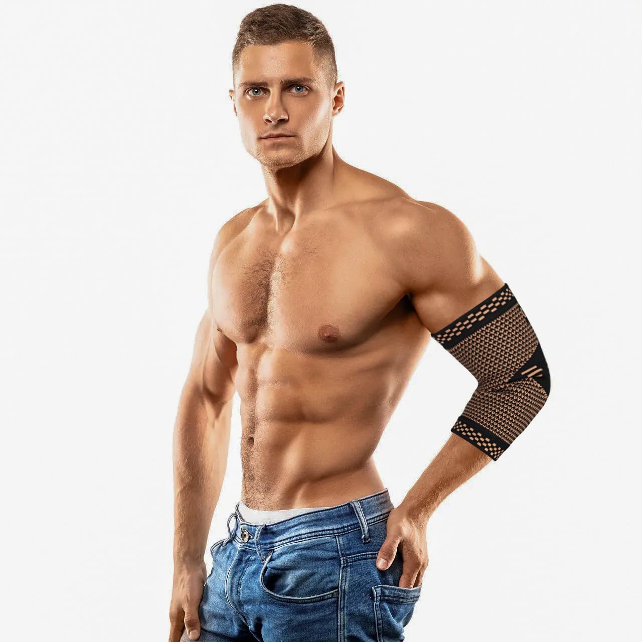 FUIENFN Copper Elbow Compression Sleeve,Elbow Brace for Large, Gold
