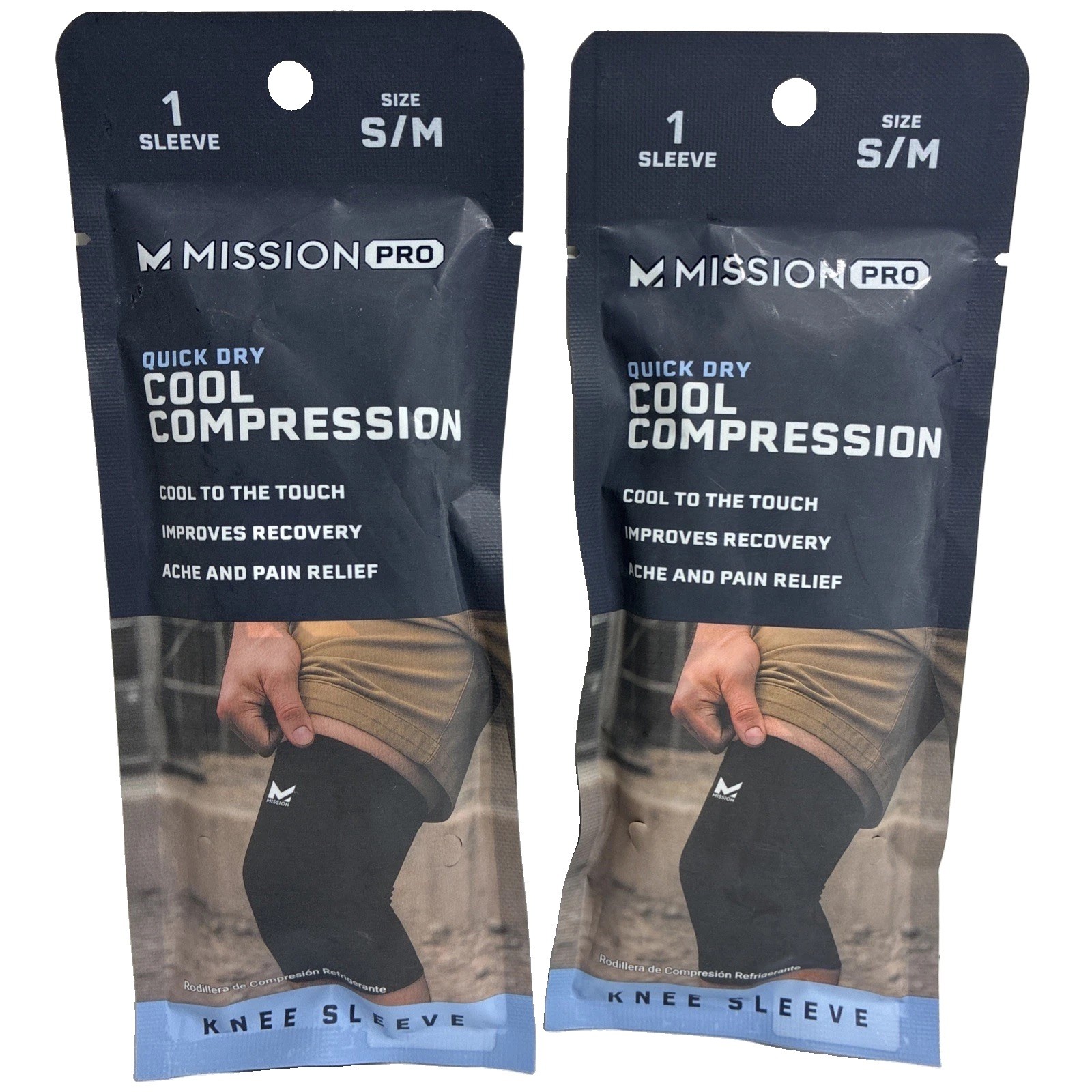 Mission Pro Quick Dry Cooling Compression Knee Sleeve, Black, Size S/M- 2 Pack