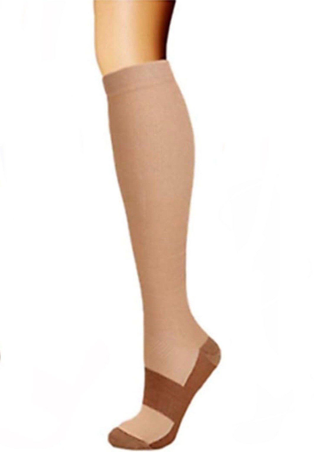 Compression Socks (1 Pair), Unisex, L/XL, Knee-High, Extra Wide Calf – beige
