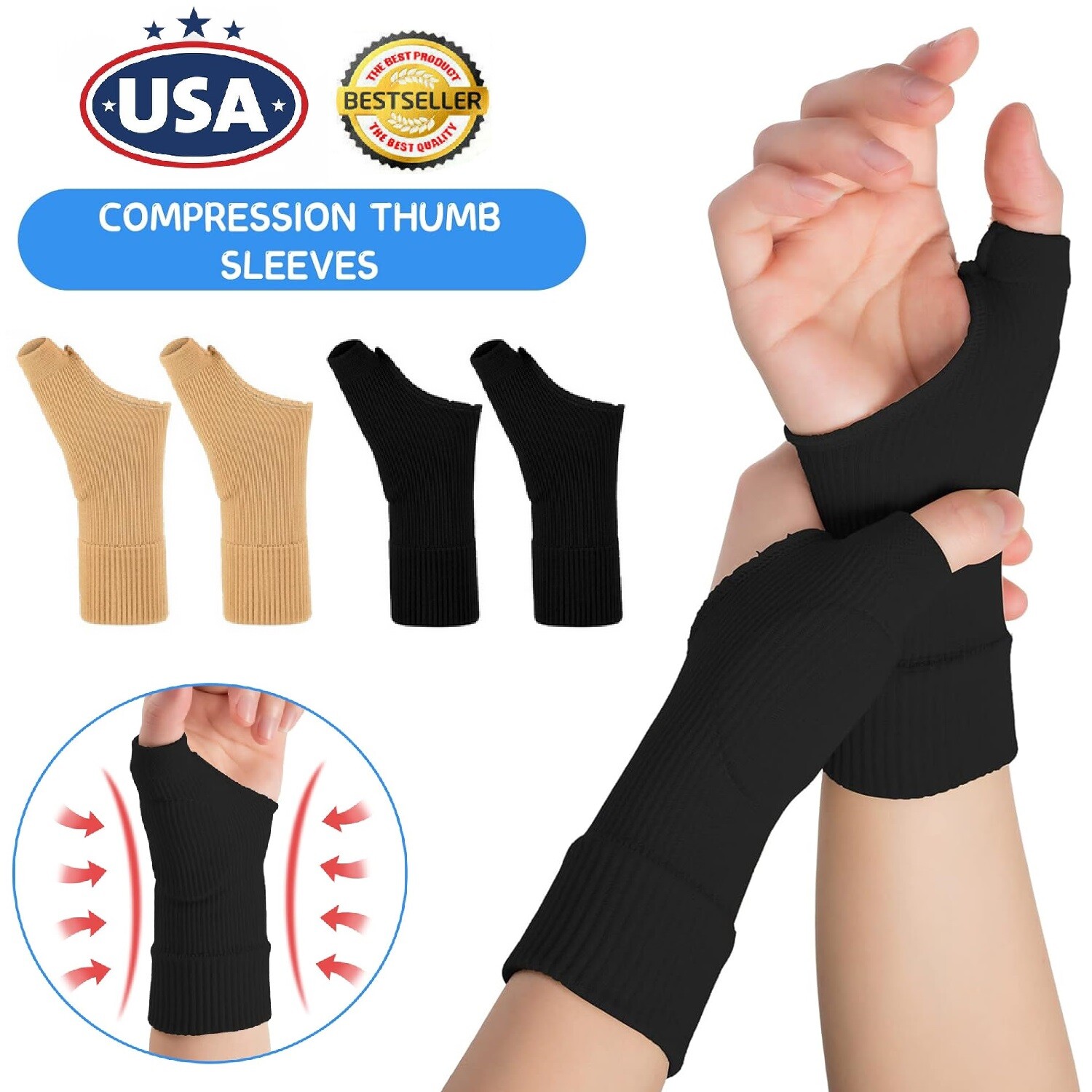 2× Compression Gloves Joint Care Thumb Support Wrist Brace Arthritis Pain Relief