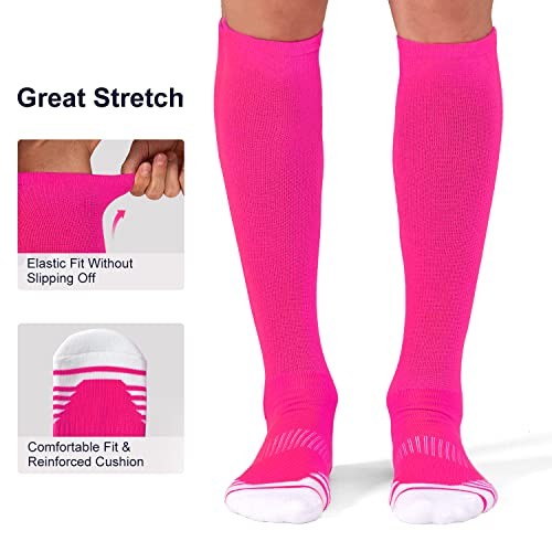 2/3 Pack Baseball Soccer Softball Socks for Kids Youth Large Hot Pink (2 Pack)