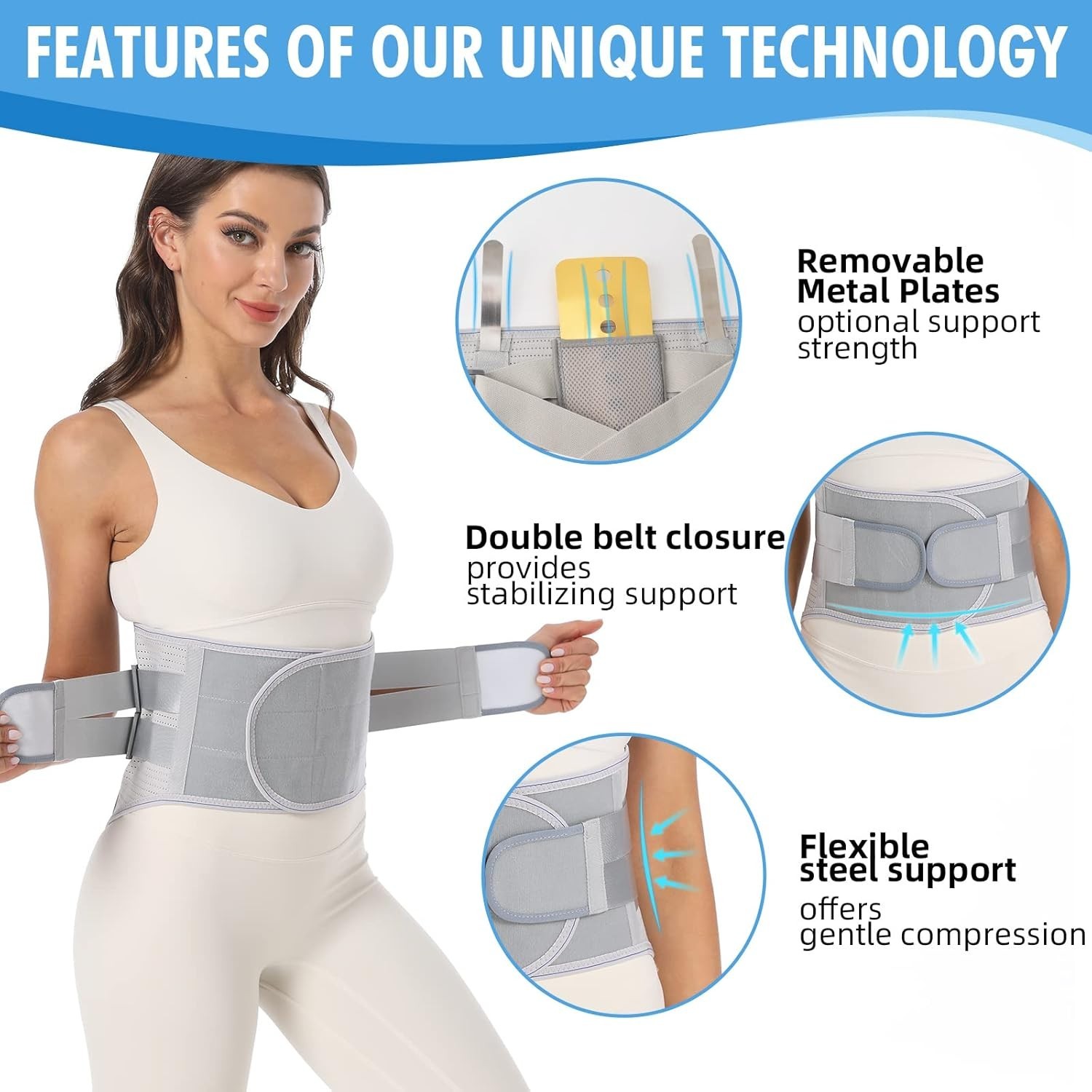 Adjustable Back Brace with Removable Supports – Ideal for Daily Use and Workouts