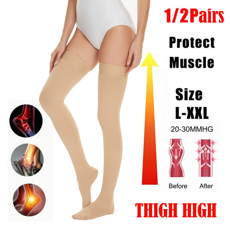 Thigh High Support Stockings Top Band 30-40 mmHg Compression Socks For Women Men