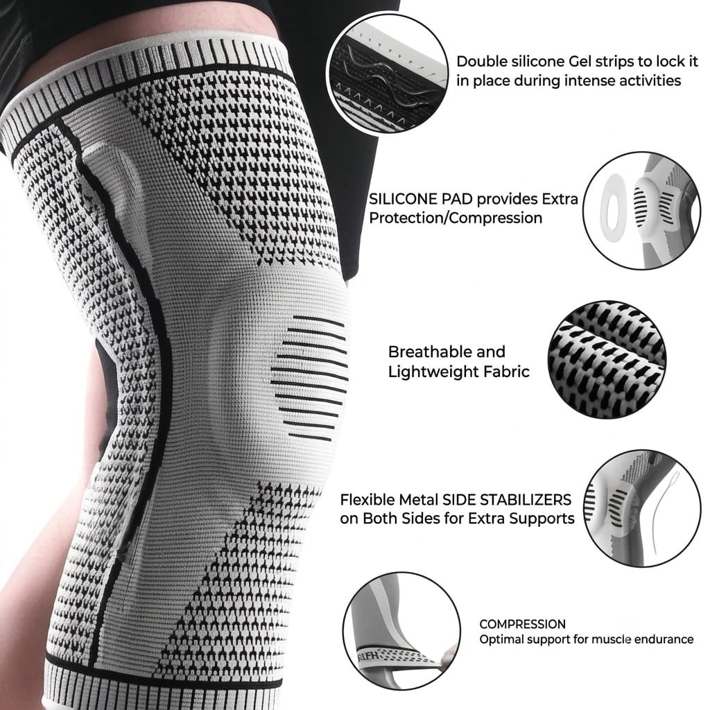 Knee Compression Sleeve Support Brace Running Gym Sports Men Women Unisex