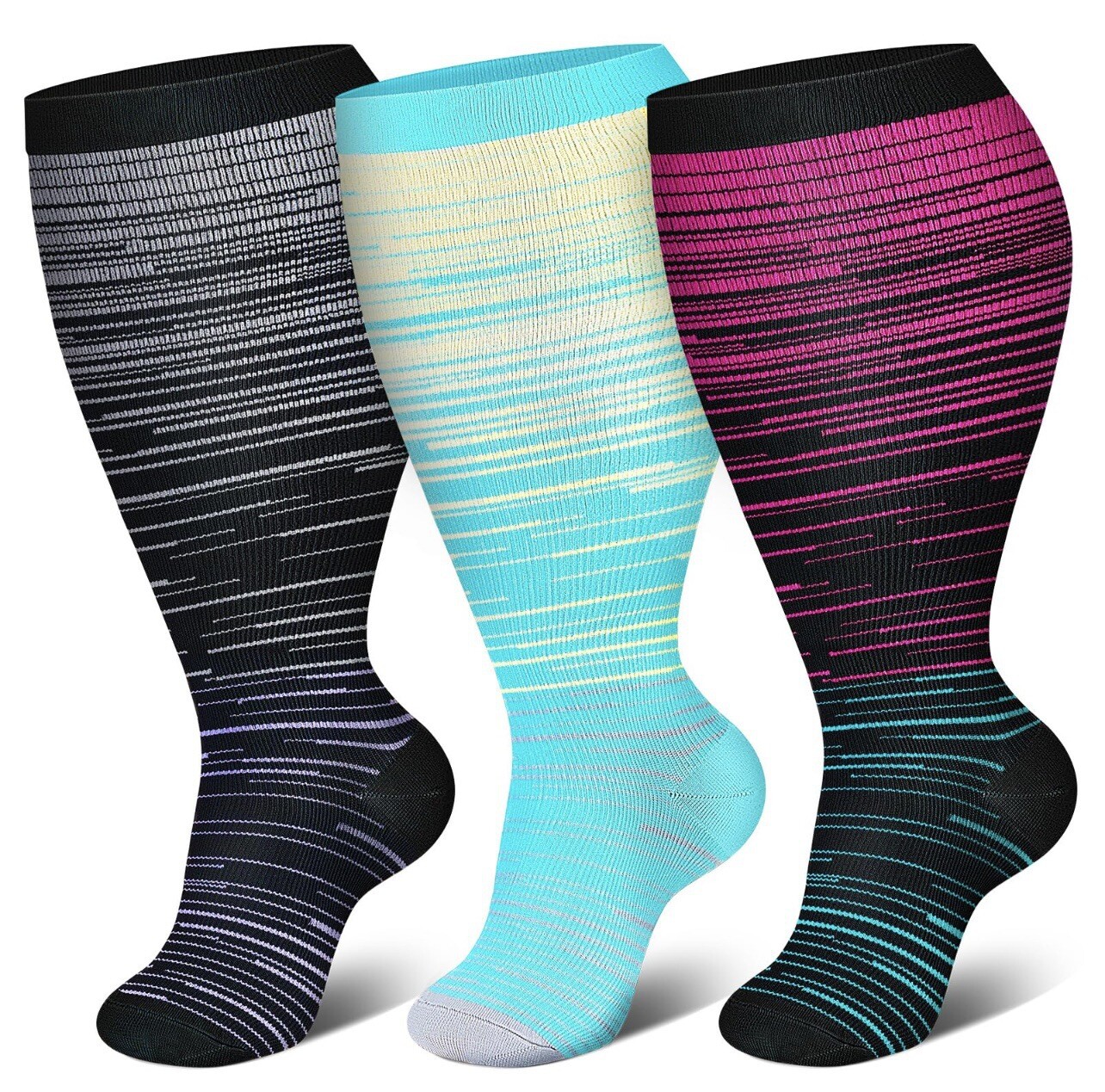 3/4/5 Pairs Plus Size Compression Socks Extra Wide Calf Knee High Support Socks