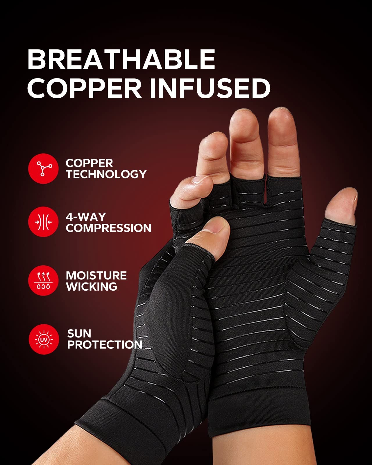 Compression Arthritis Gloves 2 Pack Fingerless Hand Support