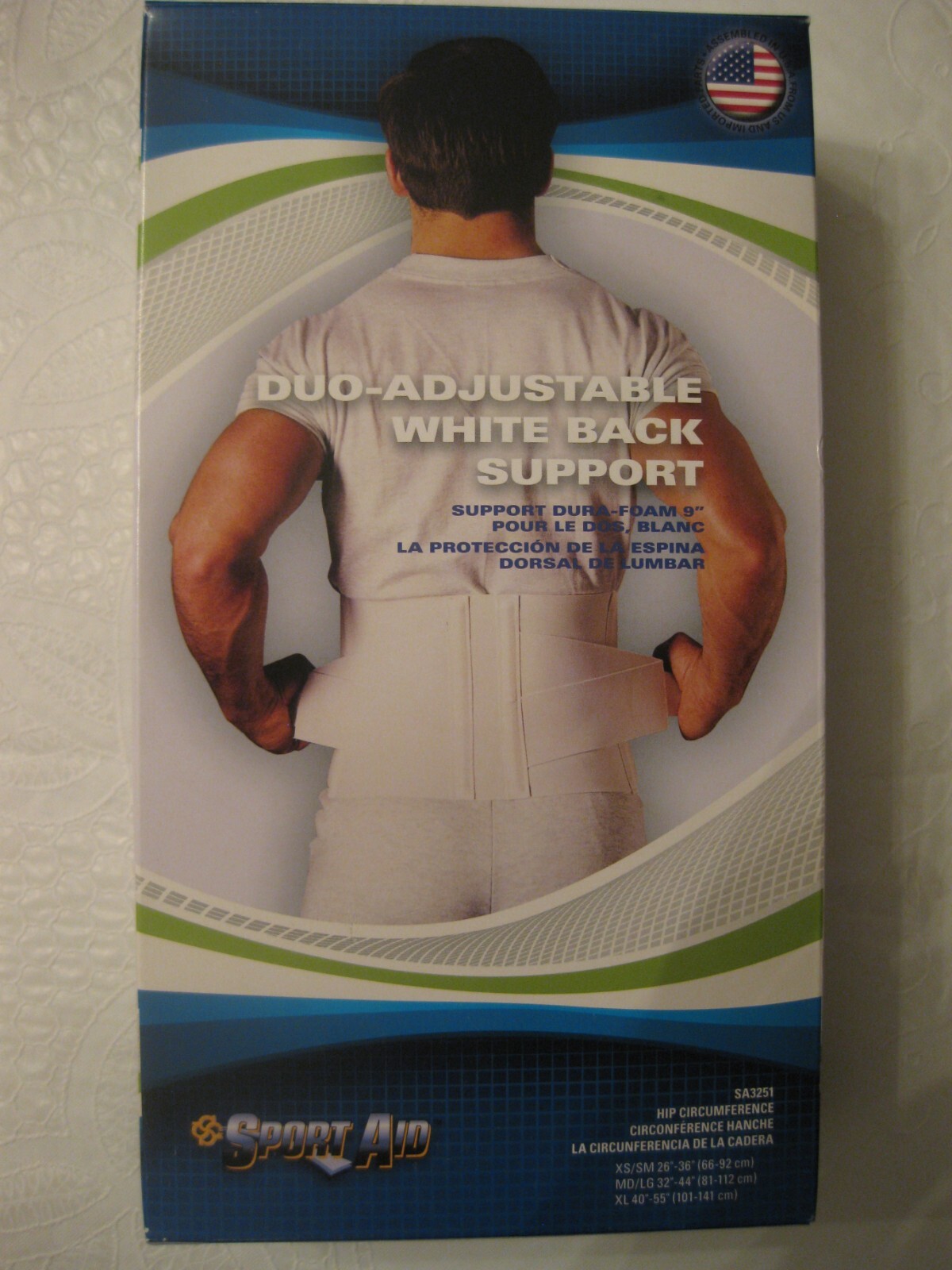 NWB SPORT AID DUO ADJUSTABLE WHITE BACK SUPPORT SIZE M/L