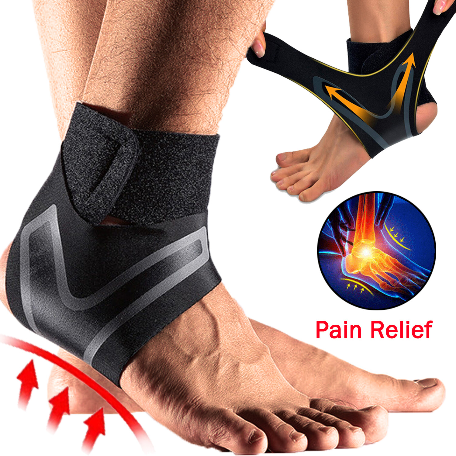 Ankle Support Brace Neoprene Sleeve Plantar Fasciitis Adjustable Foot Wrap Strap