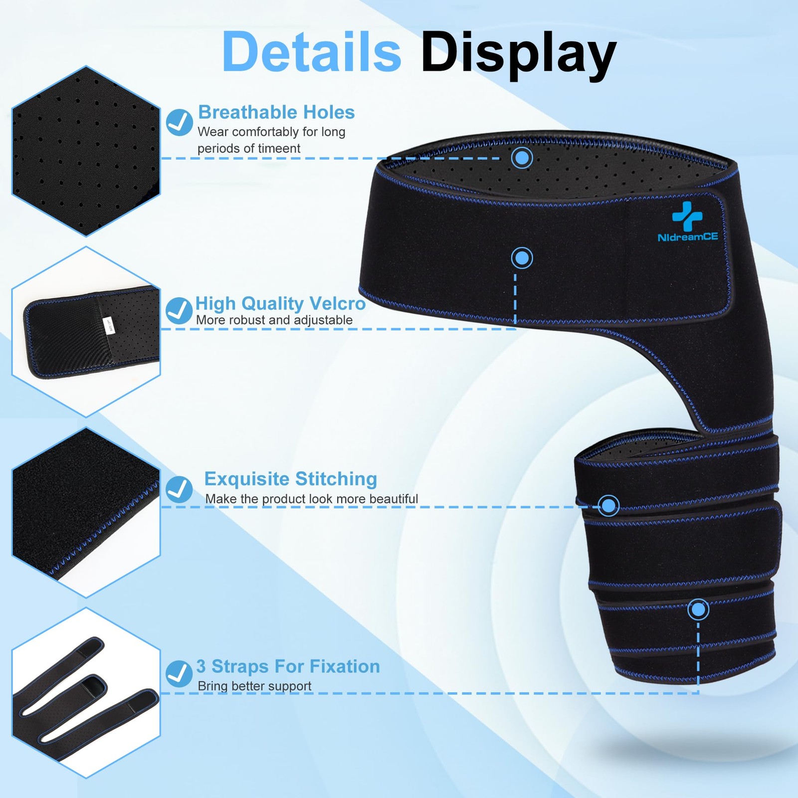 NIdreamCE Hip Brace for Sciatica Pain Relief Devices Adjustable Left, Black