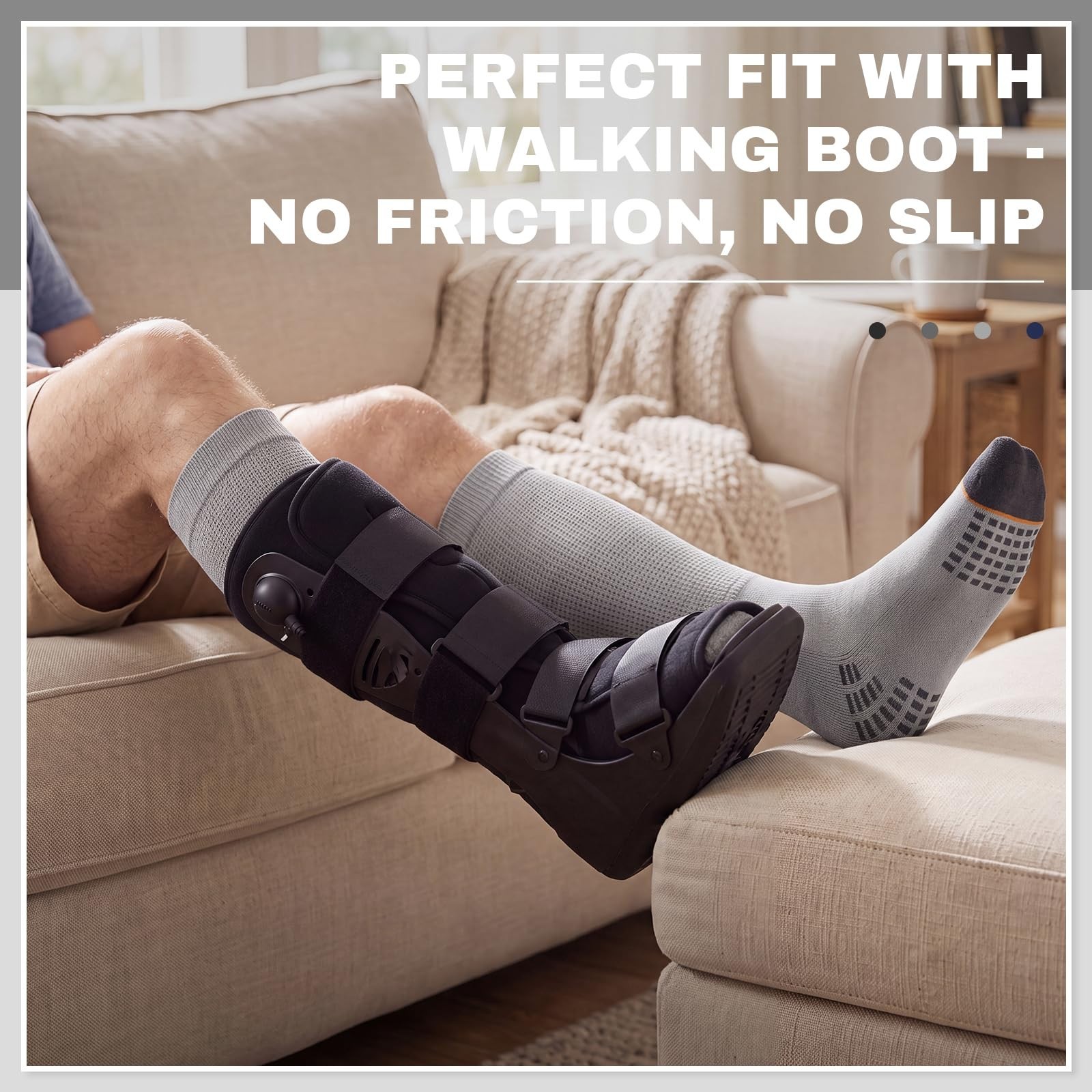 4 Pairs Orthopedic Boot Socks Replacement Liner for Walker Brace & Cast – Black,