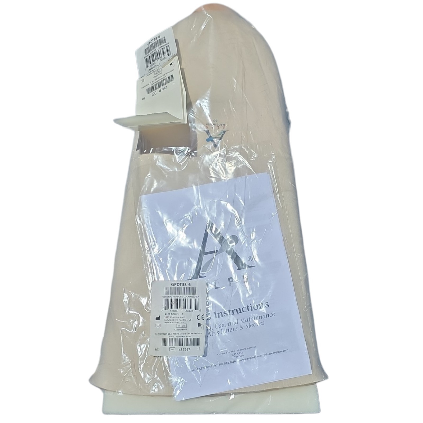 ALPS General Purpose Locking Prosthetic Liner GPDT38-6 Size 38 6mm Sealed