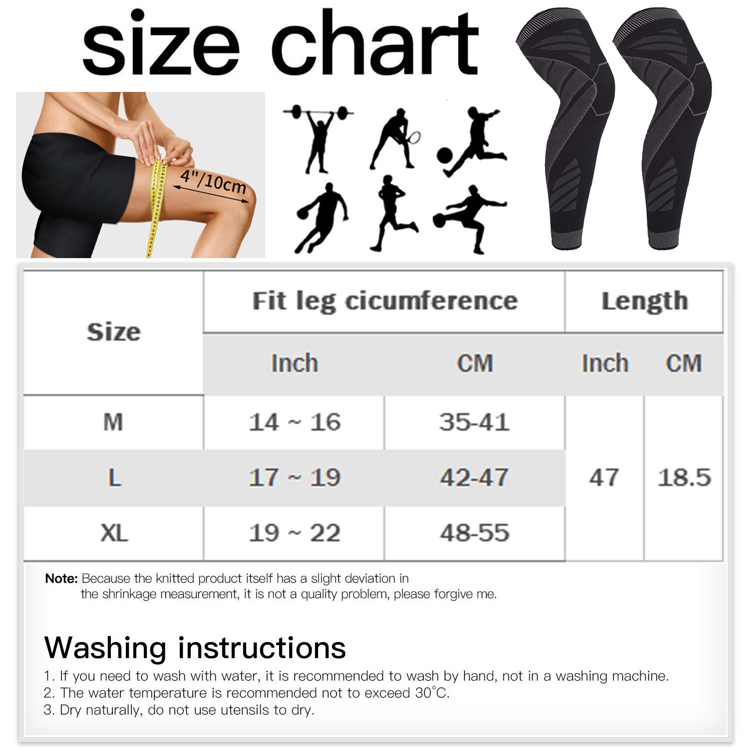 Full Leg Compression Sleeve Knee Support Brace Meniscus Tear Arthritis Pain Gym