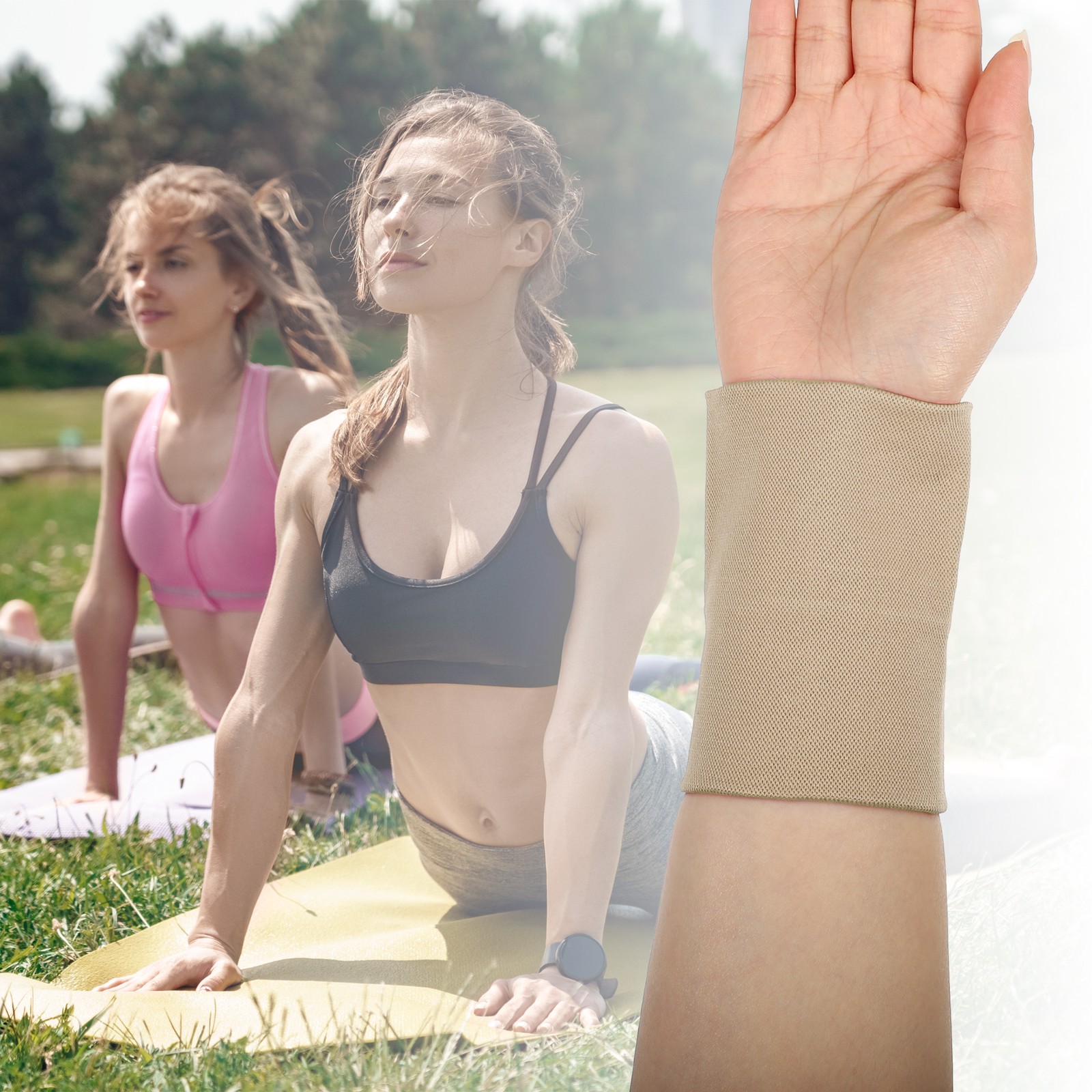 2 Pairs Compression Wrist Cuffs Elastic Sleeves for Women Men Beige L