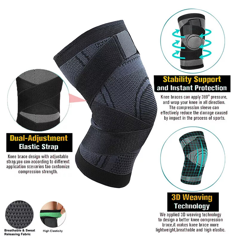 2× Knee Brace Compression Sleeve w/ Strap Pain Relief Knee Support Arthritis USA