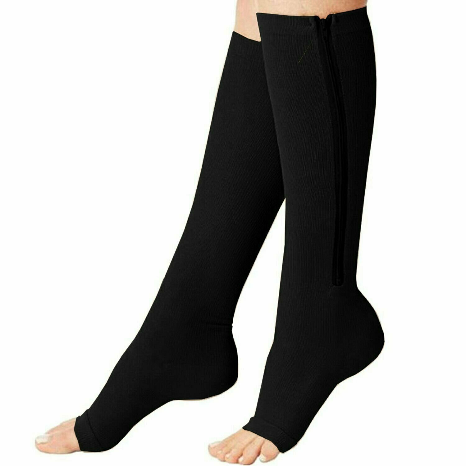 Unisex Open-Toe Zipper Compression Socks (1-Pair)