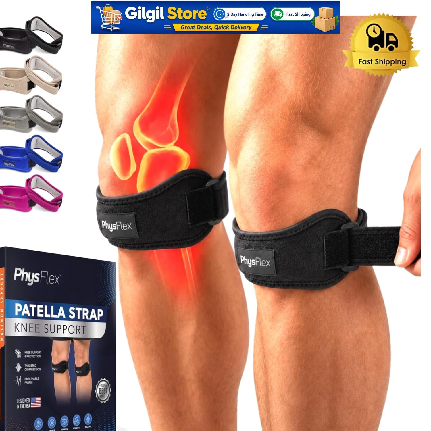 Universal Fit 2 Pack Knee Brace with Anti-slip Design – Pain Relief for Sports
