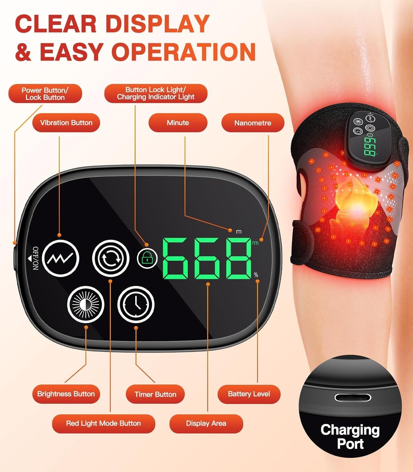 Vibration Knee Massage, Rechargeable Red Light Therapy Knee Brace with 660nm …
