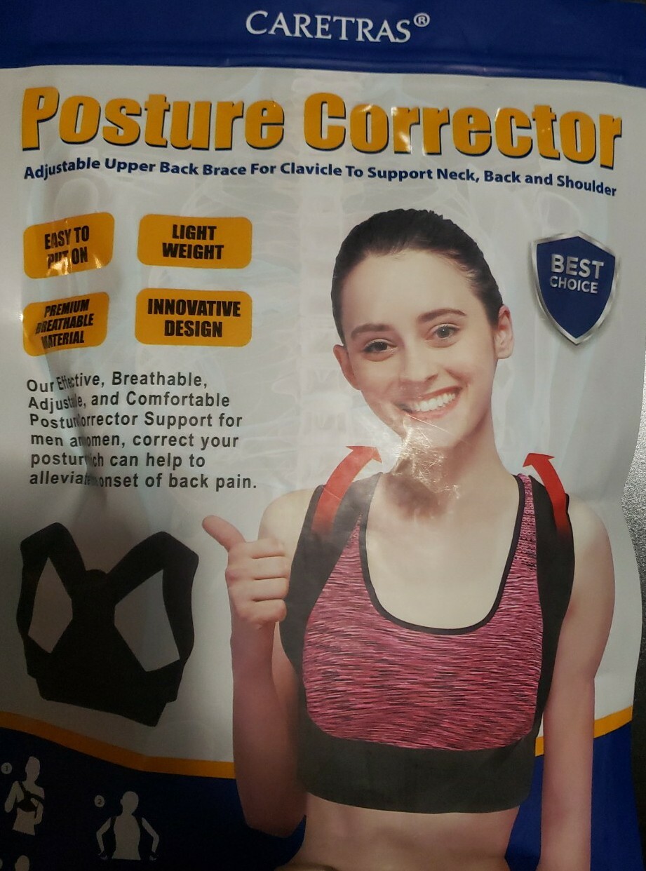 CARETRAS ADJUSTABLE UPPER BACK BRACE POSTURE CORRECTOR BLACK SZ MEDIUM. USA