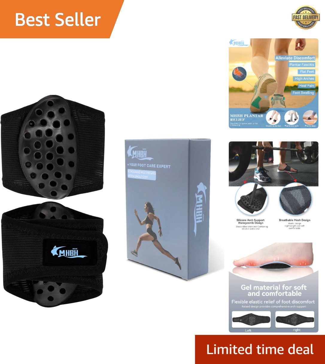 Upgraded Breathable Mesh Arch Support for Plantar Fasciitis – Two-Pack Gel Pads
