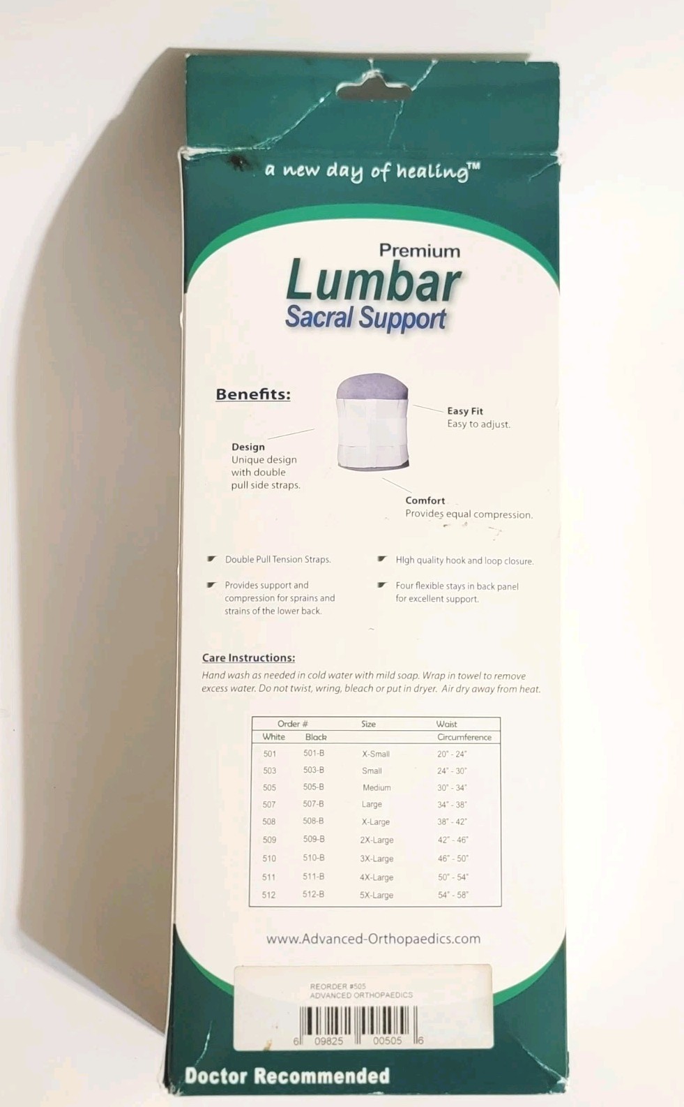 Advanced Ortho 10 in. Premium Lumbar Sacral Support Medium #505
