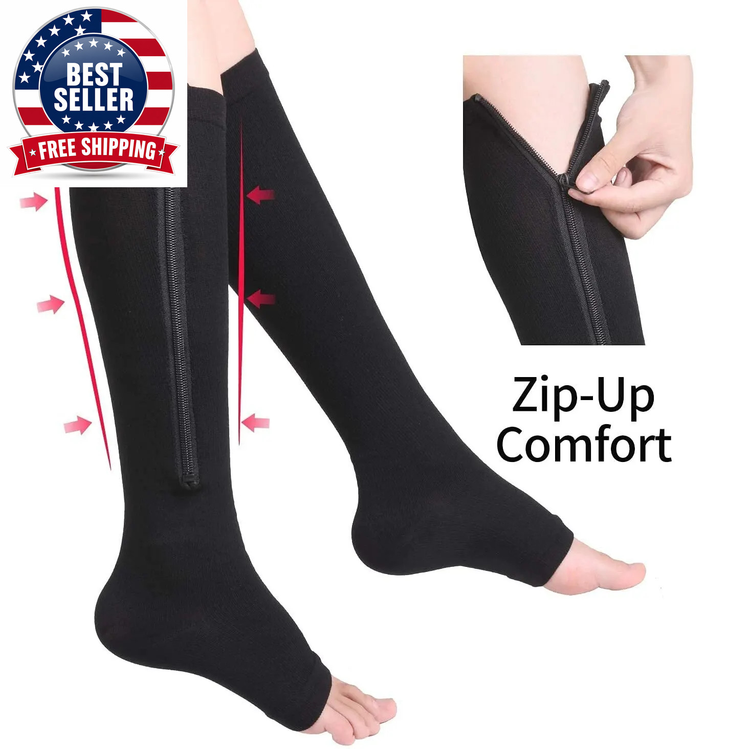 Compression Socks Men Women Support Knee Zipper Female Open Toe Thin anti Fatigu