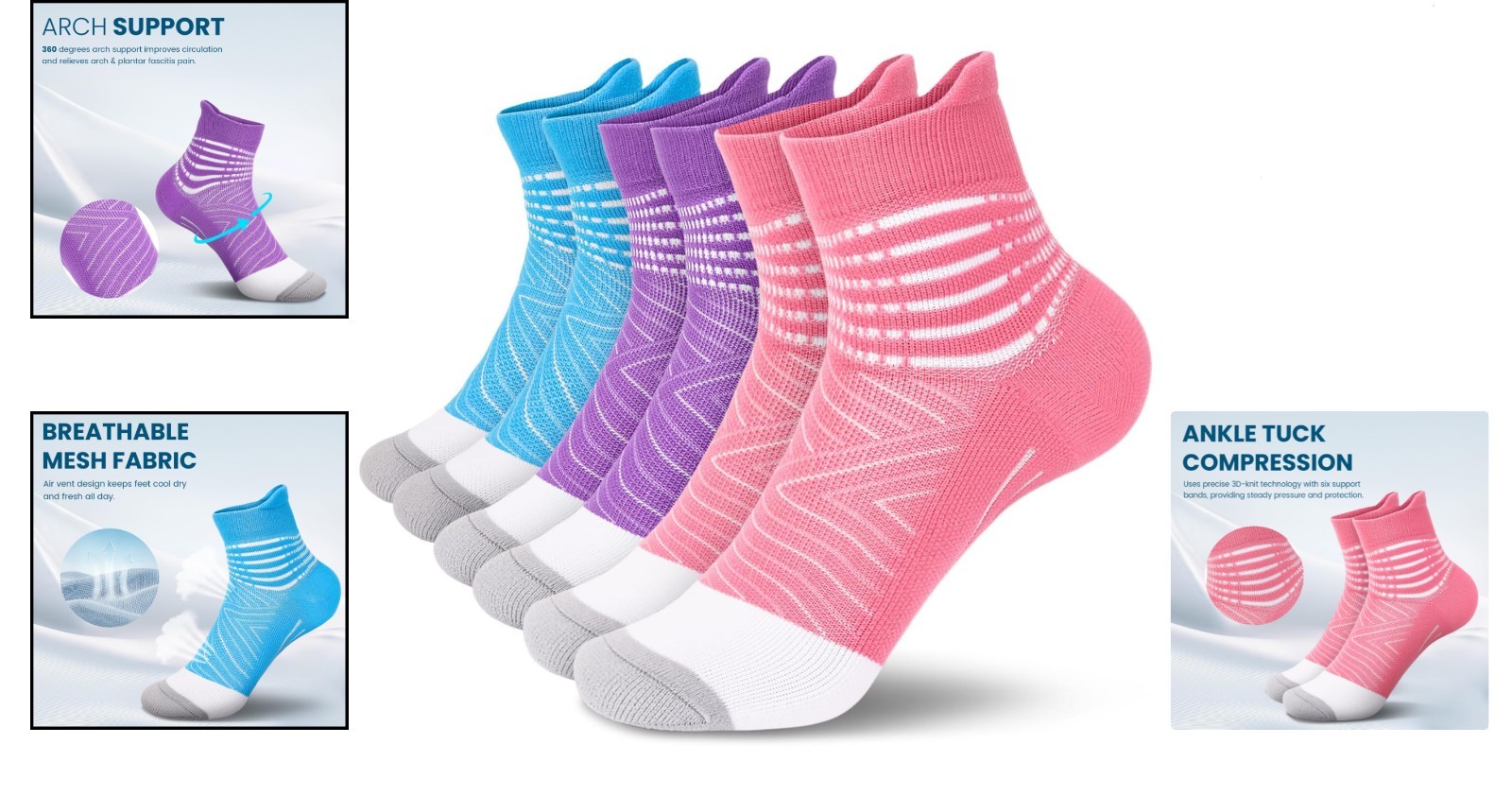 Cushioned Athletic Compression Ankle Socks – Moisture-Wicking for Active Women