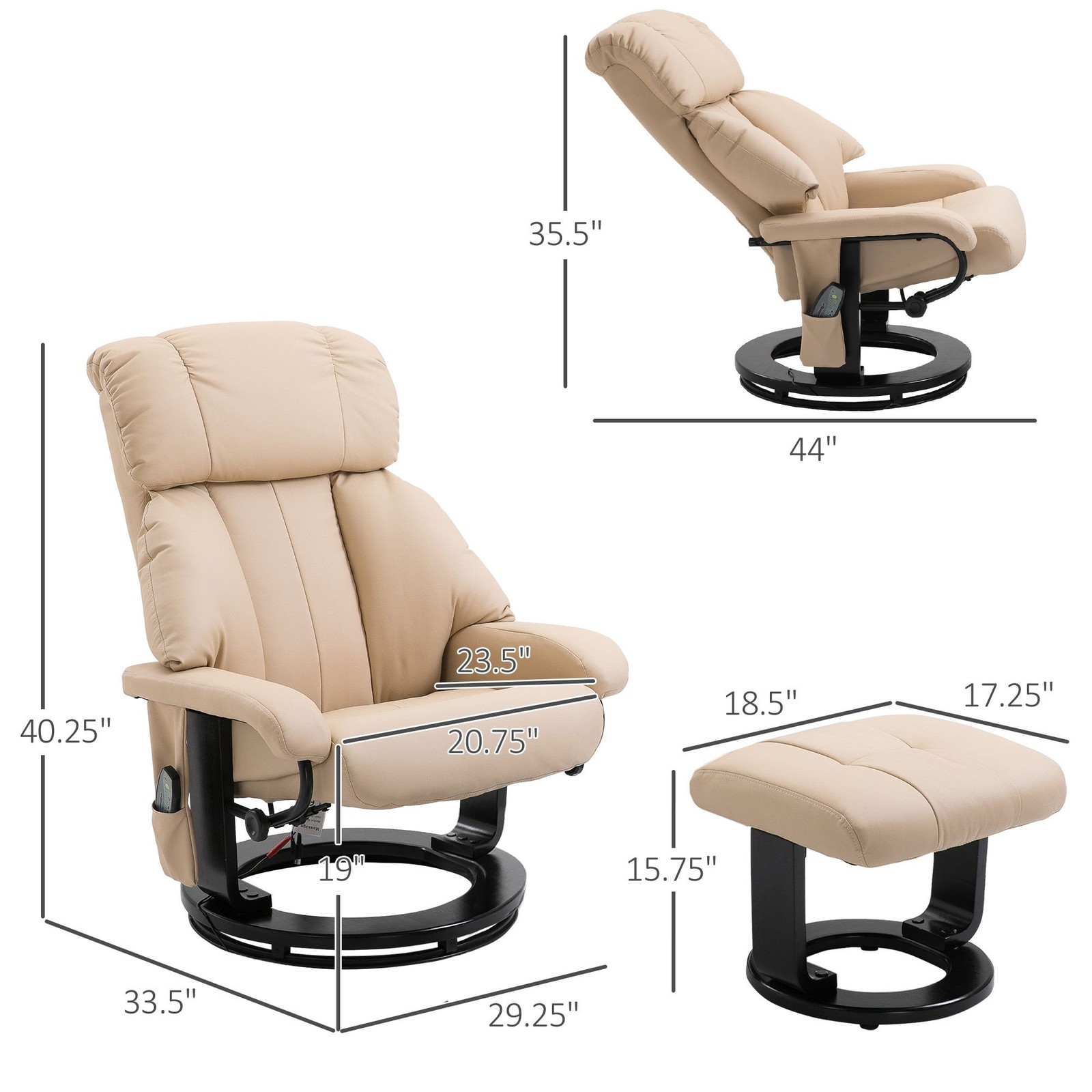 Beige Massage Recliner Chair with Ottoman, 10 – Point Vibrating Heat Function