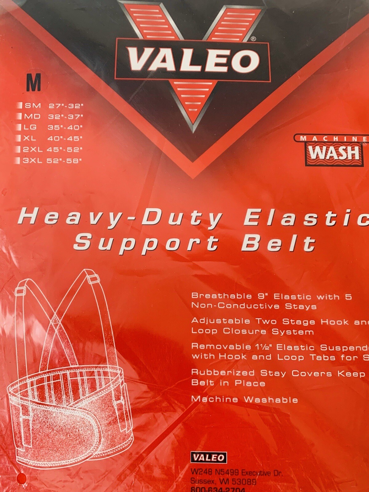 🔥 Valeo Industrial Heavy Duty 9″ Back Support Elastic Belt Brace Size M 32″-37″