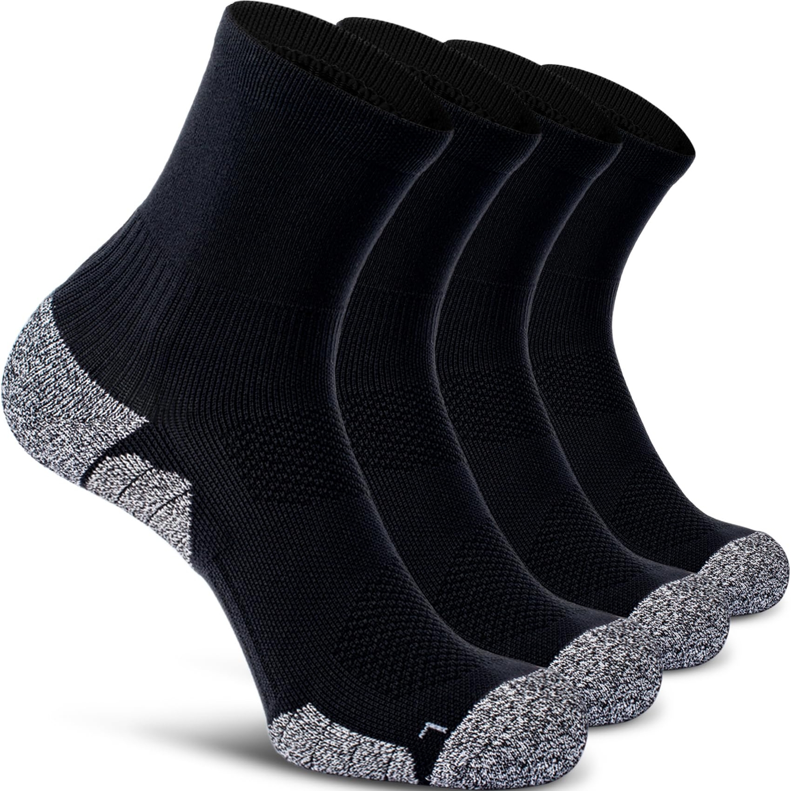 Compression Athletic Unisex Quarter Socks Cushioned 4-Pairs Black M